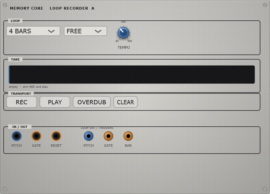 The Memory Core panel - loop recorder