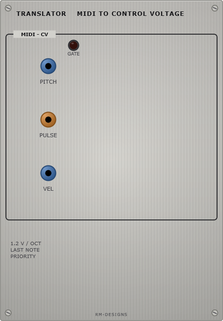 The Translator panel - midi to control voltage