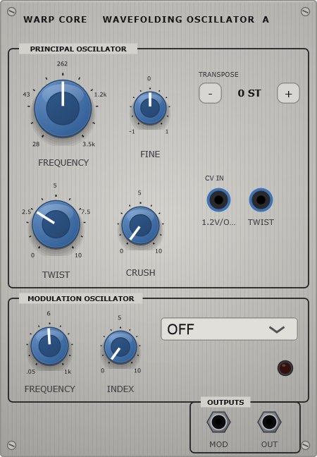 The Warp Core panel - wavefolding oscillator